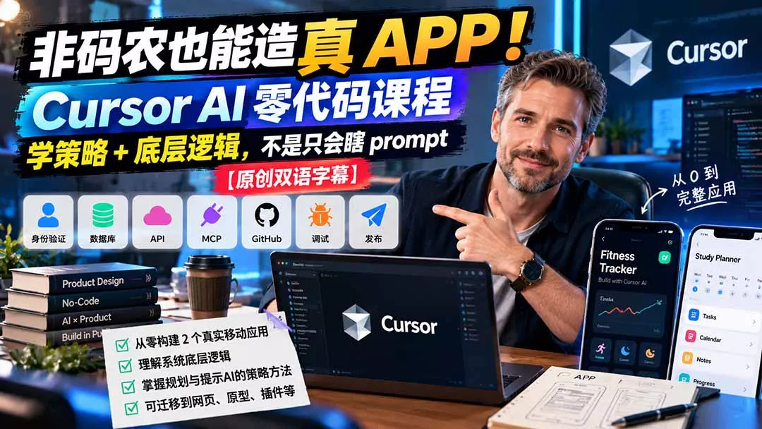 非码农也能造真 APP！Cursor AI 零代码课程：学策略 + 底层逻辑，不是只会瞎 prompt【原创双语字幕】 一点学习助手-零基础自学教程-副业项目-兴趣学习-网盘拉新平台-英语启蒙项目资源网