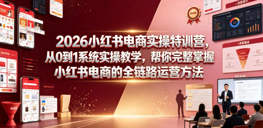 2026小红书电商实操特训营，从0到1系统实操教学，帮你完整掌握小红书电商的全链路运营方法 一点学习助手-零基础自学教程-副业项目-兴趣学习-网盘拉新平台-英语启蒙项目资源网