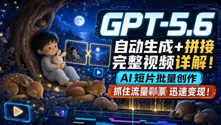GPT-5.6自动生成＋拼接完整视频详解，AI短片批量创作，抓住流量迅速变现！ 一点学习助手-零基础自学教程-副业项目-兴趣学习-网盘拉新平台-英语启蒙项目资源网