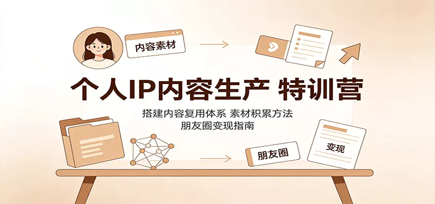 个人IP内容生产特训营：搭建内容复用体系，素材积累方法，朋友圈变现指南 一点学习助手-零基础自学教程-副业项目-兴趣学习-网盘拉新平台-英语启蒙项目资源网
