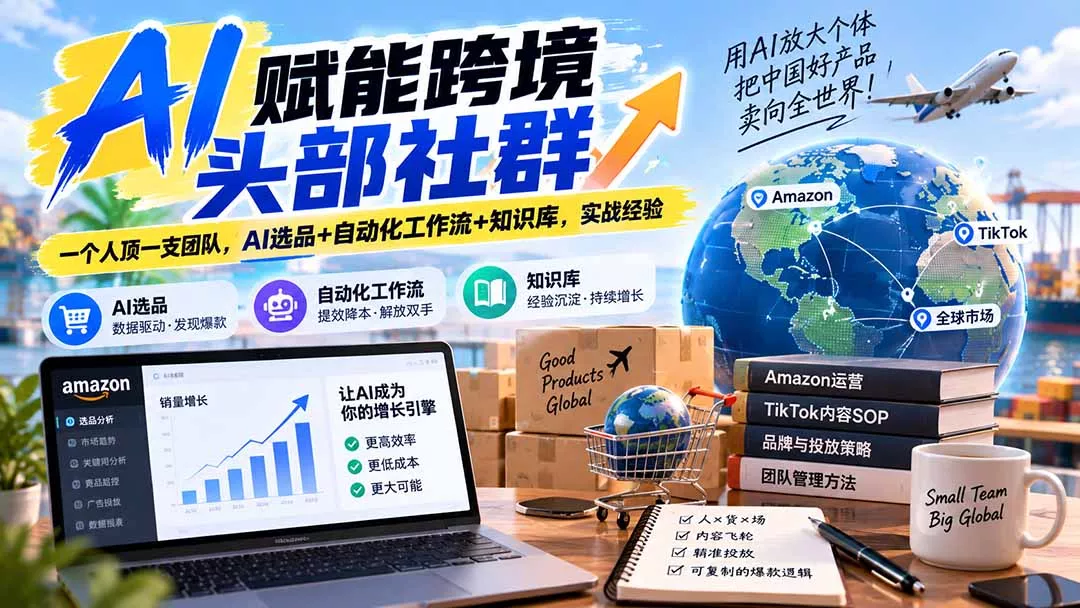 AI赋能跨境头部社群-更新9月：一个人顶一支团队，AI选品+自动化工作流+知识库，实战经验 一点学习助手-零基础自学教程-副业项目-兴趣学习-网盘拉新平台-英语启蒙项目资源网