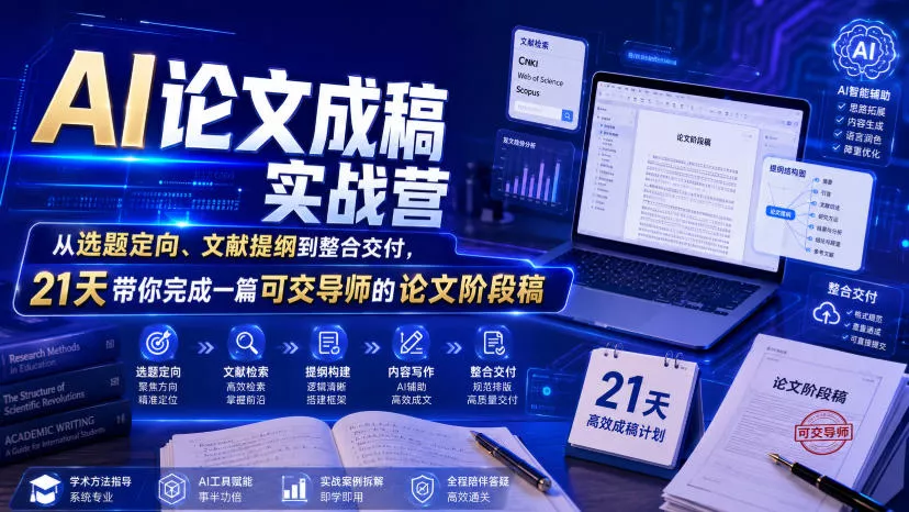 AI论文成稿实战营，从选题定向、文献提纲到整合交付，21天带你完成一篇可交导师的论文阶段稿 一点学习助手-零基础自学教程-副业项目-兴趣学习-网盘拉新平台-英语启蒙项目资源网