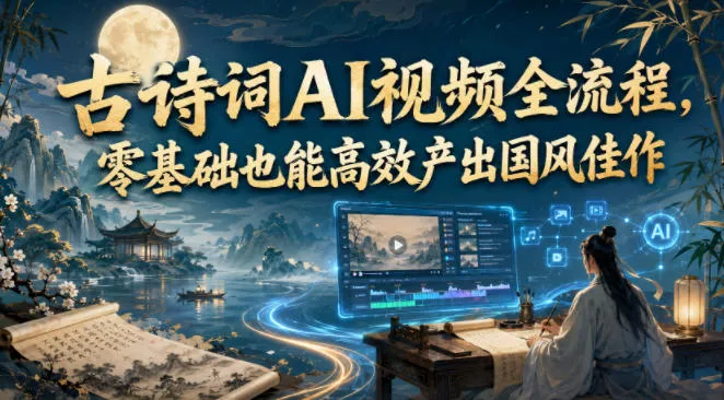 古诗词AI视频全流程，零基础也能高效产出国风佳作 一点学习助手-零基础自学教程-副业项目-兴趣学习-网盘拉新平台-英语启蒙项目资源网