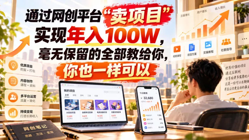 通过网创平台“卖项目”实现年入100W，毫无保留的全部教给你，你也一样可以！【揭秘】 一点学习助手-零基础自学教程-副业项目-兴趣学习-网盘拉新平台-英语启蒙项目资源网