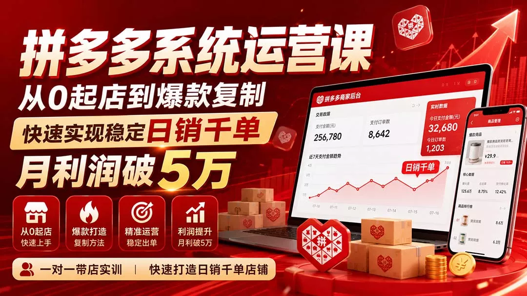 拼多多系统运营课(更新8月 一点学习助手-零基础自学教程-副业项目-兴趣学习-网盘拉新平台-英语启蒙项目资源网