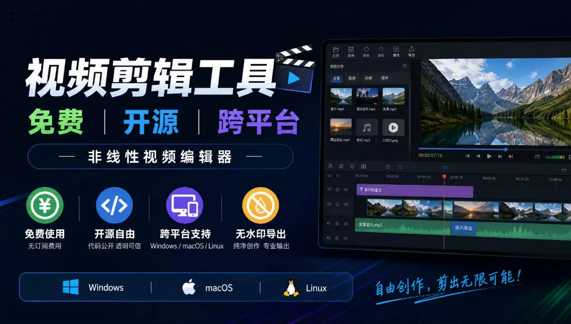 视频剪辑工具，免费、开源、跨平台，非线性视频编辑器，支持Windows、macOS、Linux，无水印、无订阅费用 一点学习助手-零基础自学教程-副业项目-兴趣学习-网盘拉新平台-英语启蒙项目资源网