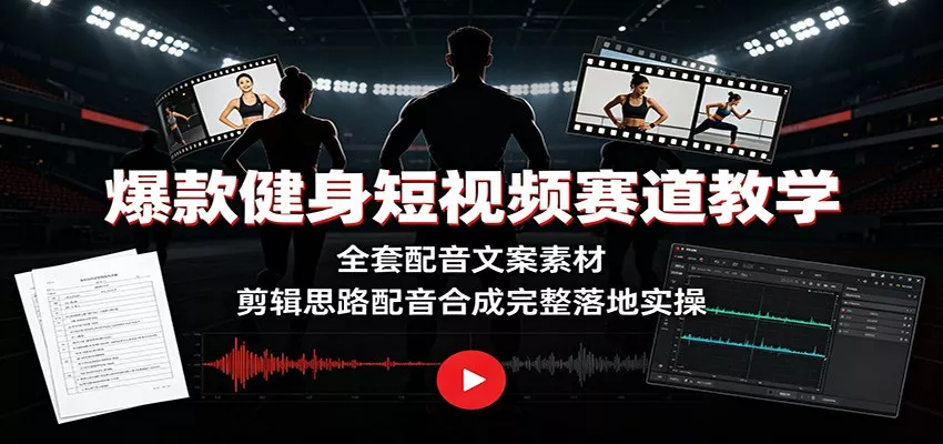 爆款健身短视频赛道教学：全套配音文案素材，剪辑思路配音合成完整落地实操 一点学习助手-零基础自学教程-副业项目-兴趣学习-网盘拉新平台-英语启蒙项目资源网