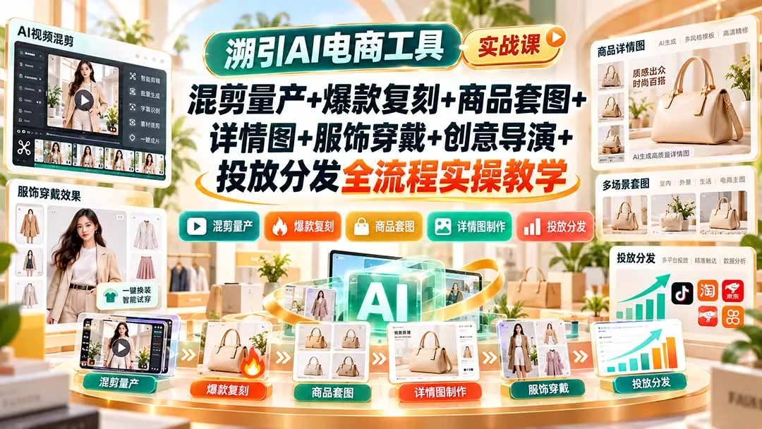 溯引AI电商工具实战课：混剪量产+爆款复刻+商品套图+详情图+服饰穿戴+创意导演+投放分发全流程实操教学 一点学习助手-零基础自学教程-副业项目-兴趣学习-网盘拉新平台-英语启蒙项目资源网