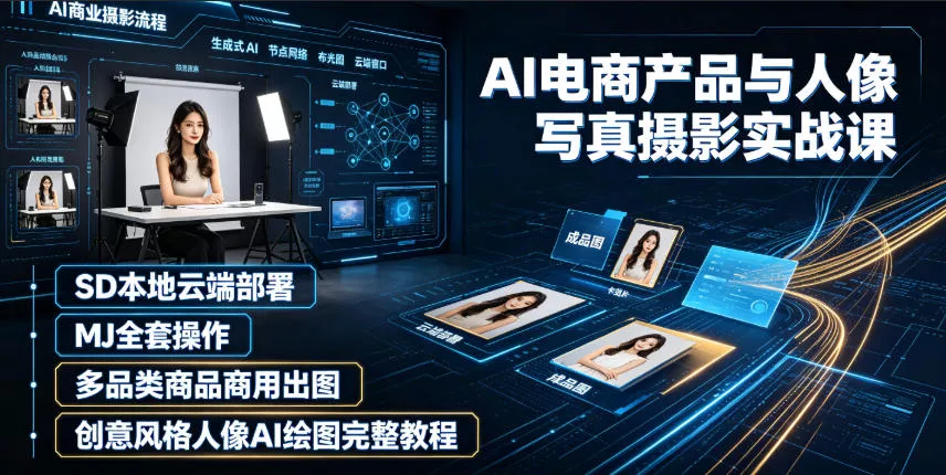 AI电商产品与人像写真摄影实战课｜SD本地云端部署、MJ全套操作、多品类商品商用出图、创意风格人像AI绘图完整教程 一点学习助手-零基础自学教程-副业项目-兴趣学习-网盘拉新平台-英语启蒙项目资源网