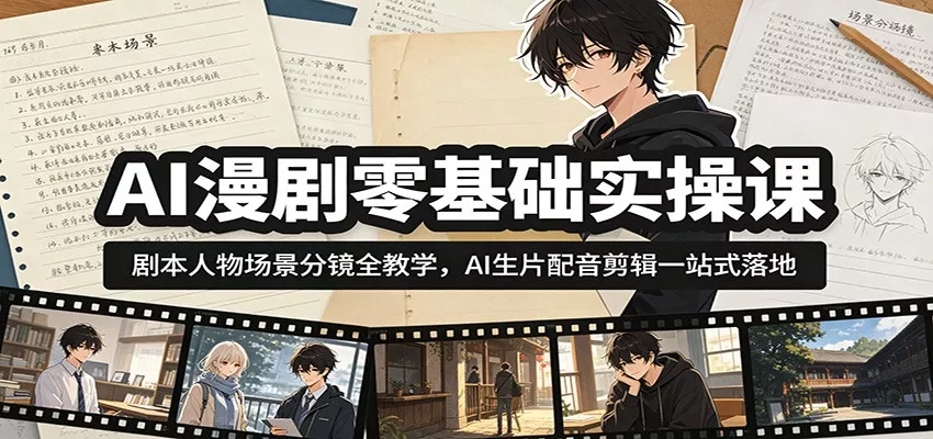 AI漫剧零基础实操课：剧本人物场景分镜全教学，AI生片配音剪辑一站式落地 一点学习助手-零基础自学教程-副业项目-兴趣学习-网盘拉新平台-英语启蒙项目资源网