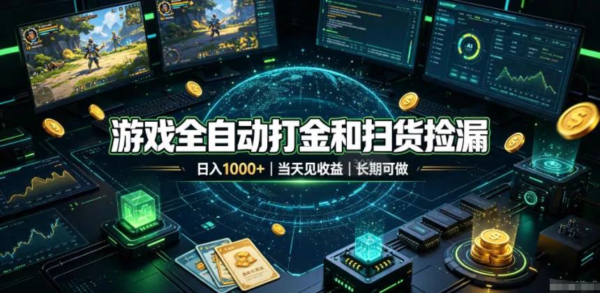 游戏全自动打金和扫货捡漏，日入1k+，当天见收益，长期可做！【揭秘】 一点学习助手-零基础自学教程-副业项目-兴趣学习-网盘拉新平台-英语启蒙项目资源网