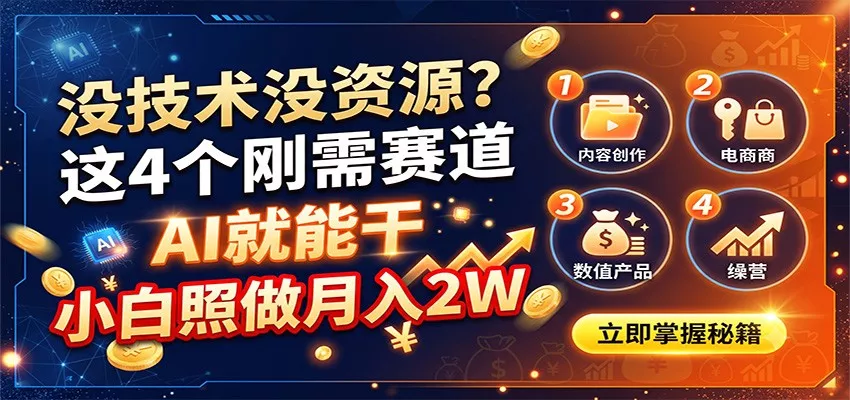 没技术没资源？这4个刚需赛道，AI就能干，小白照做月入2W 一点学习助手-零基础自学教程-副业项目-兴趣学习-网盘拉新平台-英语启蒙项目资源网
