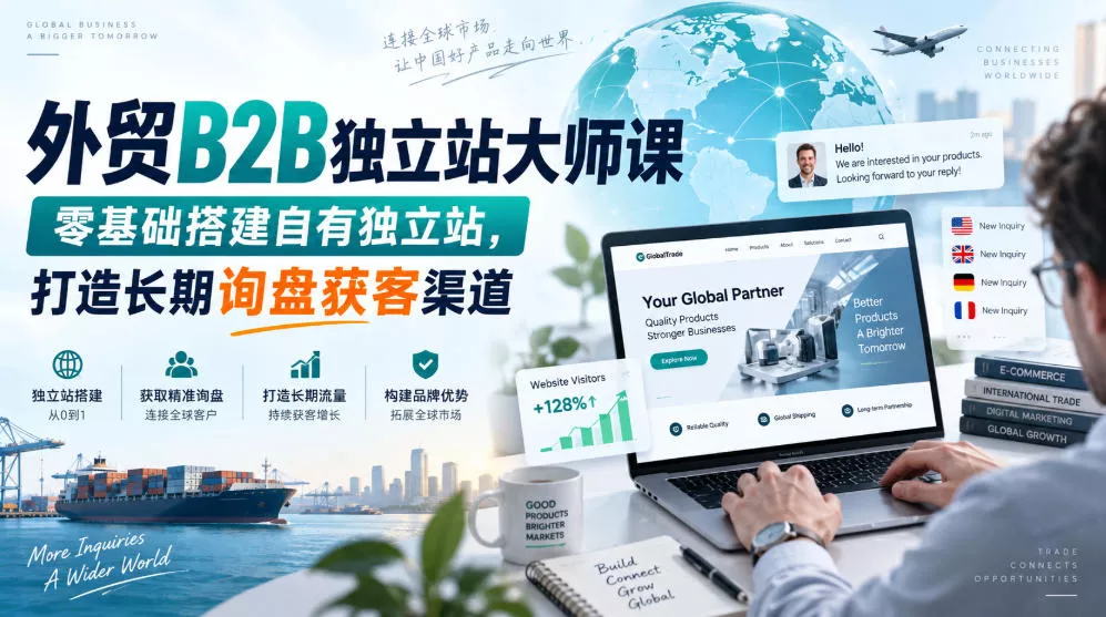 外贸B2B独立站大师课，零基础搭建自有独立站，打造长期询盘获客渠道 一点学习助手-零基础自学教程-副业项目-兴趣学习-网盘拉新平台-英语启蒙项目资源网