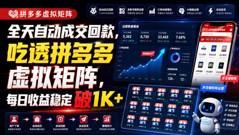 全天自动成交回款，吃透拼多多虚拟矩阵，每日收益稳定破1K+【揭秘】 一点学习助手-零基础自学教程-副业项目-兴趣学习-网盘拉新平台-英语启蒙项目资源网