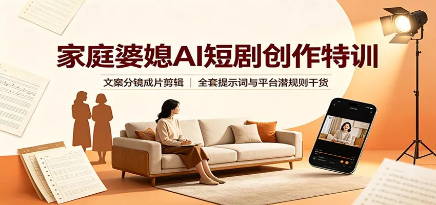 家庭婆媳AI短剧创作特训：文案分镜成片剪辑，全套提示词与平台潜规则干货 一点学习助手-零基础自学教程-副业项目-兴趣学习-网盘拉新平台-英语启蒙项目资源网