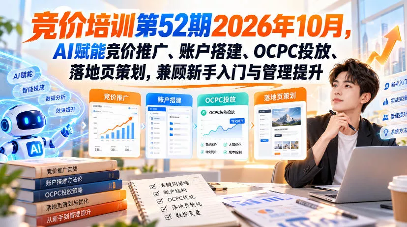 【无水印】竞价培训第52期2026年10月，AI赋能竞价推广、账户搭建、OCPC投放、落地页策划，兼顾新手入门与管理提升 一点学习助手-零基础自学教程-副业项目-兴趣学习-网盘拉新平台-英语启蒙项目资源网