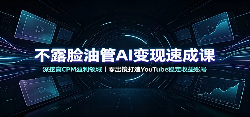 不露脸油管AI变现速成课：深挖高CPM盈利领域，零出镜打造YouTube稳定收益账号 一点学习助手-零基础自学教程-副业项目-兴趣学习-网盘拉新平台-英语启蒙项目资源网