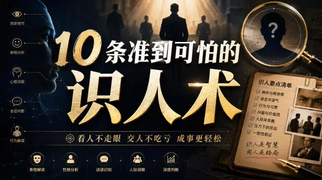 付费文章：10条准到可怕的识人术 一点学习助手-零基础自学教程-副业项目-兴趣学习-网盘拉新平台-英语启蒙项目资源网