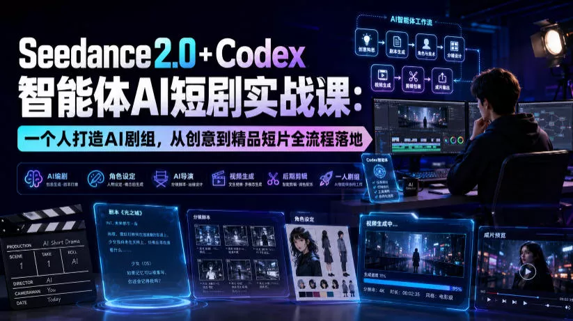 Seedance2.0+Codex智能体AI短剧实战课：一个人打造AI剧组，从创意到精品短片全流程 一点学习助手-零基础自学教程-副业项目-兴趣学习-网盘拉新平台-英语启蒙项目资源网