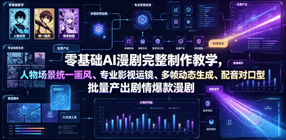 零基础AI漫剧完整制作教学，人物场景统一画风、专业影视运镜、多帧动态生成、配音对口型，批量产出剧情爆款漫剧 一点学习助手-零基础自学教程-副业项目-兴趣学习-网盘拉新平台-英语启蒙项目资源网