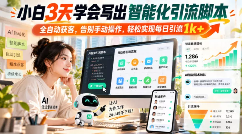 小白3天学会写出智能化引流脚本，全自动获客，告别手动操作，轻松实现每日引流1k+ 一点学习助手-零基础自学教程-副业项目-兴趣学习-网盘拉新平台-英语启蒙项目资源网