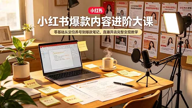 小红书爆款内容进阶大课，零基础从定位养号到爆款笔记，直播开店完整变现教学 一点学习助手-零基础自学教程-副业项目-兴趣学习-网盘拉新平台-英语启蒙项目资源网