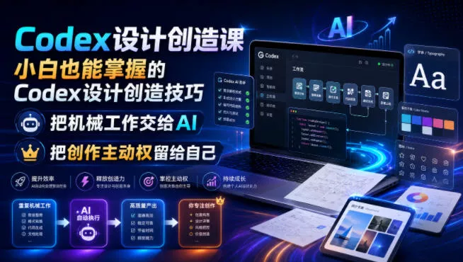 Codex设计创造课，小白也能掌握的Codex设计创造技巧，把机械工作交给AI，把创作主动权留给自己 一点学习助手-零基础自学教程-副业项目-兴趣学习-网盘拉新平台-英语启蒙项目资源网