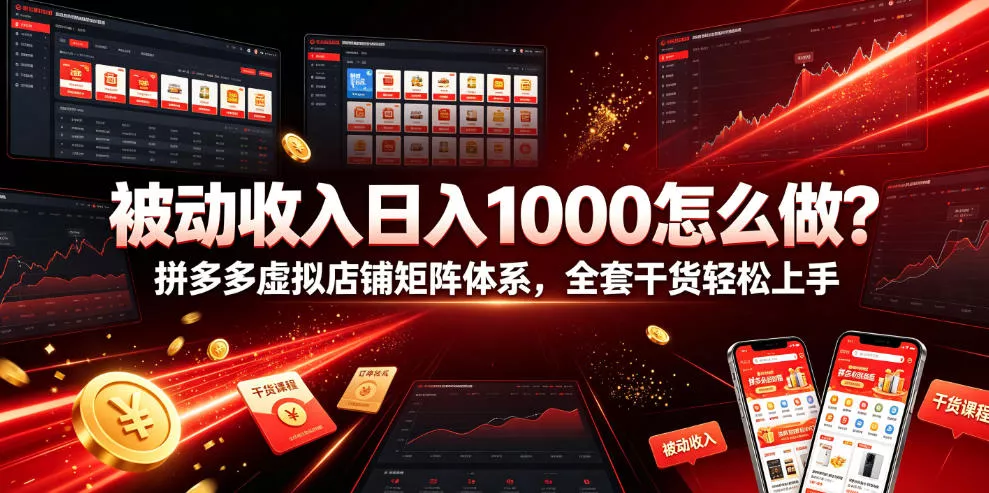 被动收入日入1000怎么做？拼多多虚拟店铺矩阵体系，全套干货轻松上手【揭秘】 一点学习助手-零基础自学教程-副业项目-兴趣学习-网盘拉新平台-英语启蒙项目资源网