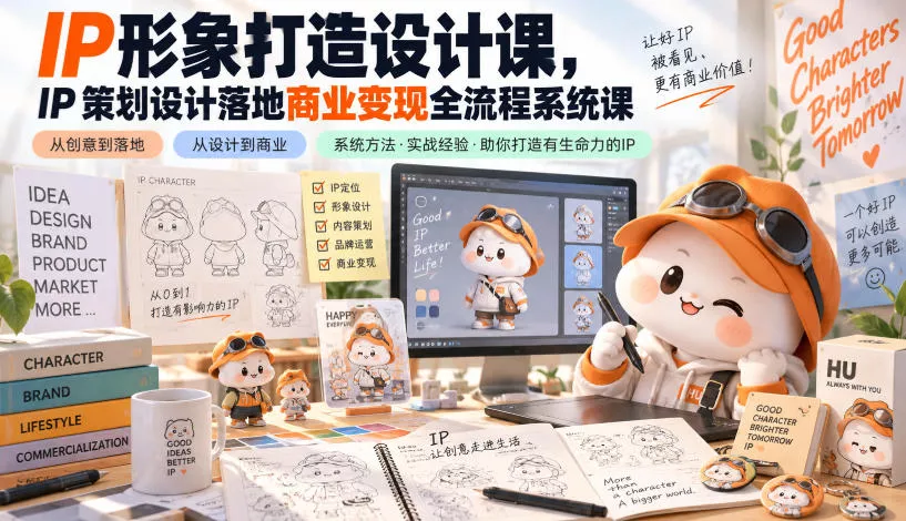 IP形象打造设计课，IP策划设计落地商业变现全流程系统课 一点学习助手-零基础自学教程-副业项目-兴趣学习-网盘拉新平台-英语启蒙项目资源网