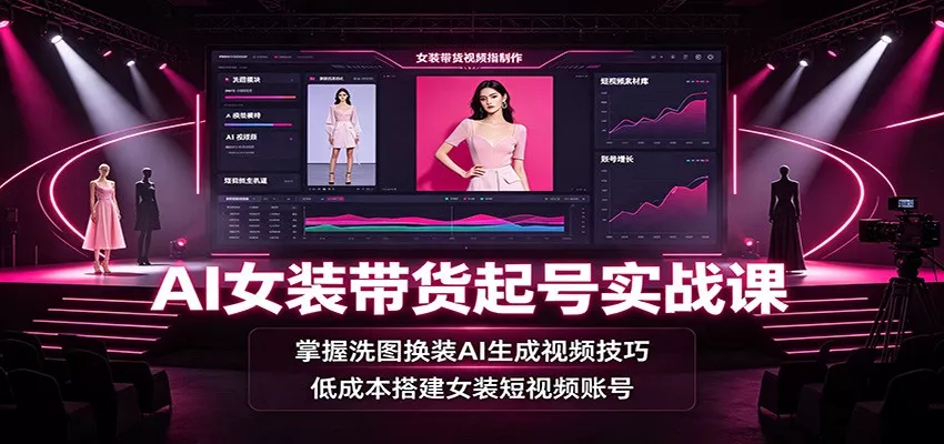 AI女装带货起号实战课：掌握洗图换装AI生成视频技巧，低成本搭建女装短视频账号 一点学习助手-零基础自学教程-副业项目-兴趣学习-网盘拉新平台-英语启蒙项目资源网