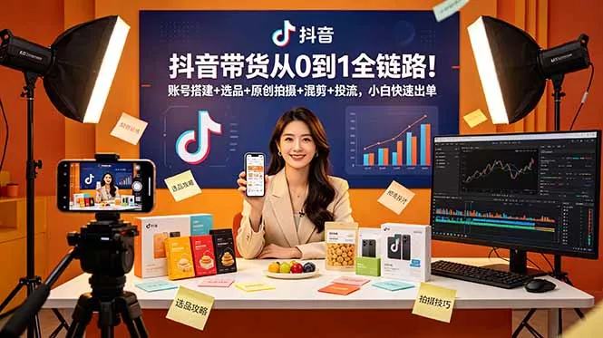 抖音带货从0到1全链路！账号搭建+选品+原创拍摄+混剪+投流，小白快速出单 一点学习助手-零基础自学教程-副业项目-兴趣学习-网盘拉新平台-英语启蒙项目资源网