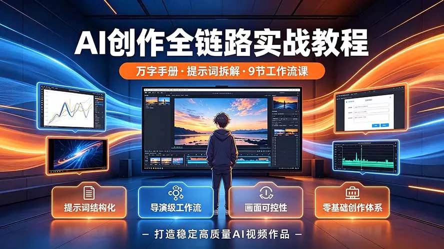 AI创作全链路实战教程｜万字手册·提示词拆解·9节工作流课，打造稳定高质量AI视频作品 一点学习助手-零基础自学教程-副业项目-兴趣学习-网盘拉新平台-英语启蒙项目资源网