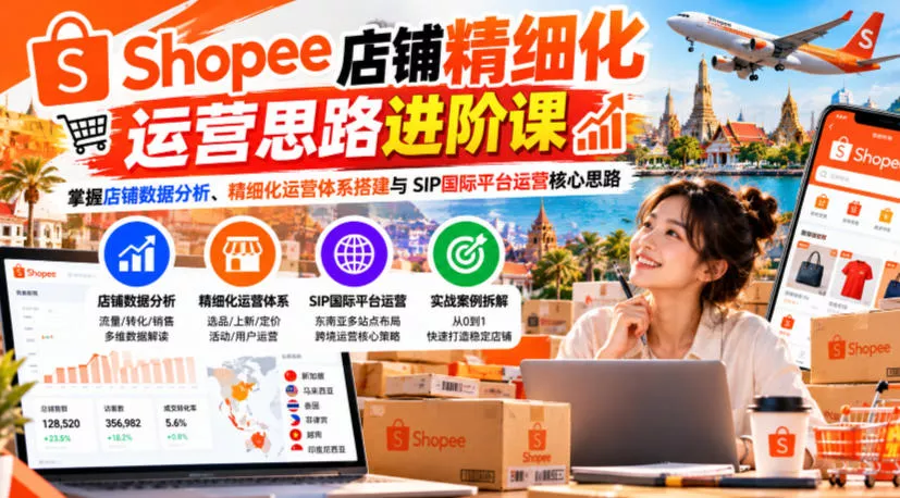 Shopee店铺精细化运营思路进阶课，掌握店铺数据分析、精细化运营体系搭建与SIP国际平台运营核心思路 一点学习助手-零基础自学教程-副业项目-兴趣学习-网盘拉新平台-英语启蒙项目资源网