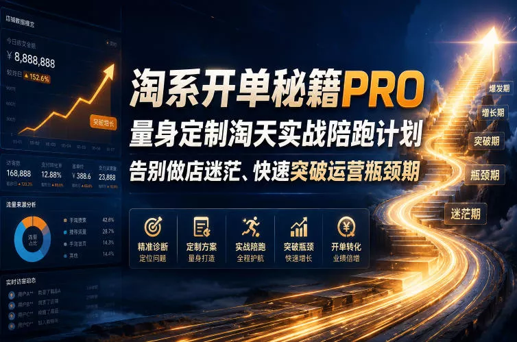淘系开单秘籍PRO，量身定制淘天实战陪跑计划，告别做店迷茫、快速突破运营瓶颈期(更新260823) 一点学习助手-零基础自学教程-副业项目-兴趣学习-网盘拉新平台-英语启蒙项目资源网