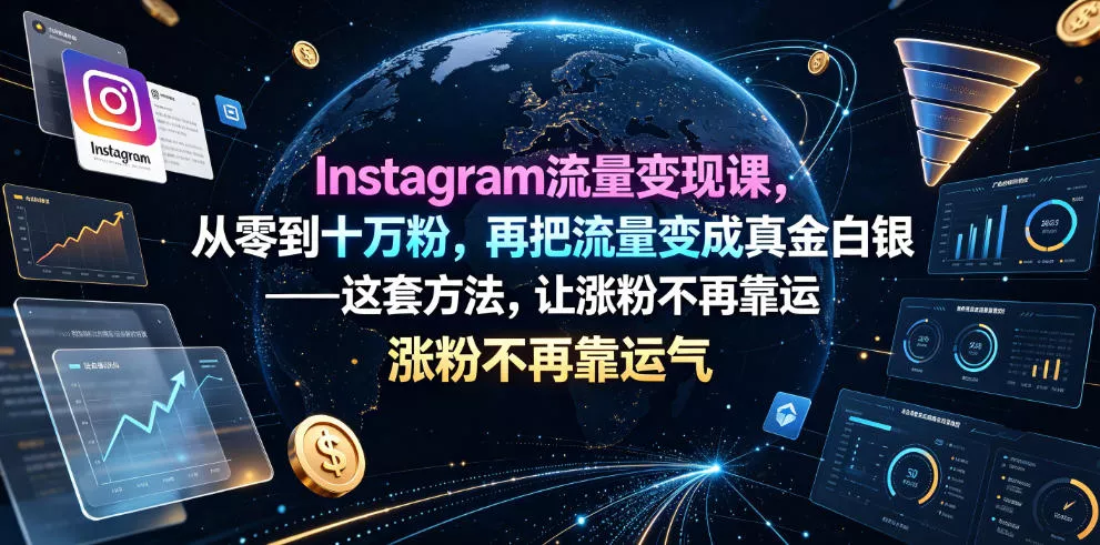 Instagram流量变现课，从零到十万粉，再把流量变成真金白银——这套方法，让涨粉不再靠运气【原创双语字幕】 一点学习助手-零基础自学教程-副业项目-兴趣学习-网盘拉新平台-英语启蒙项目资源网