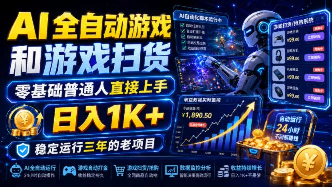 AI全自动游戏和游戏扫货，零基础普通人直接上手，日入1K+，稳定运行三年的老项目【揭秘】 一点学习助手-零基础自学教程-副业项目-兴趣学习-网盘拉新平台-英语启蒙项目资源网