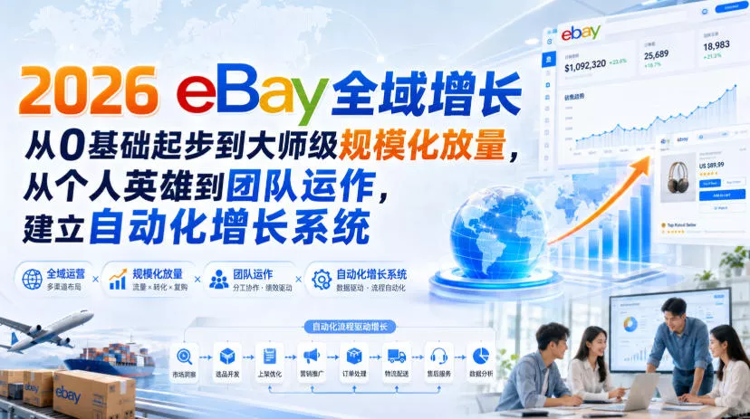 2026 eBay全域增长，从0基础起步到大师级规模化放量，从个人英雄到团队运作，建立自动化增长系统 一点学习助手-零基础自学教程-副业项目-兴趣学习-网盘拉新平台-英语启蒙项目资源网