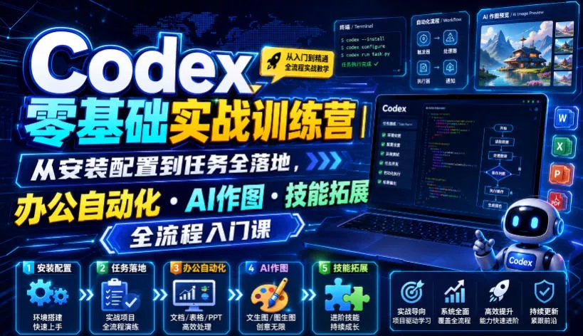 Codex零基础实战训练营｜从安装配置到任务全落地，办公自动化・AI作图・技能拓展全流程入门课 一点学习助手-零基础自学教程-副业项目-兴趣学习-网盘拉新平台-英语启蒙项目资源网