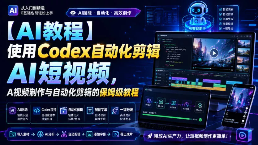 【AI教程】使用Codex自动化剪辑AI短视频，AI视频制作与自动化剪辑的保姆级教程 一点学习助手-零基础自学教程-副业项目-兴趣学习-网盘拉新平台-英语启蒙项目资源网