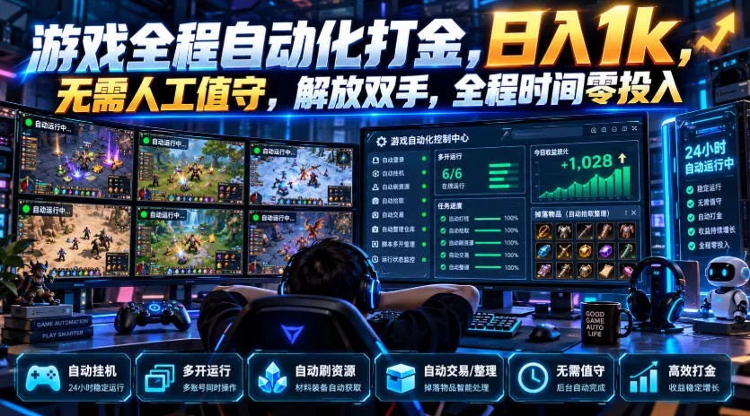 游戏全程自动化打金，日入1k，无需人工值守，解放双手，全程时间零投入【揭秘】 一点学习助手-零基础自学教程-副业项目-兴趣学习-网盘拉新平台-英语启蒙项目资源网