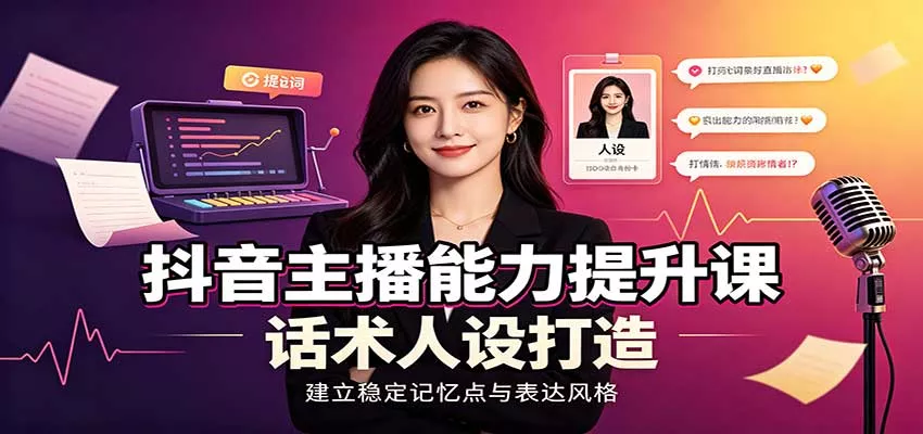 抖音主播能力提升课：账号底层逻辑，直播间搭建调试，话术人设打造全套教学 一点学习助手-零基础自学教程-副业项目-兴趣学习-网盘拉新平台-英语启蒙项目资源网