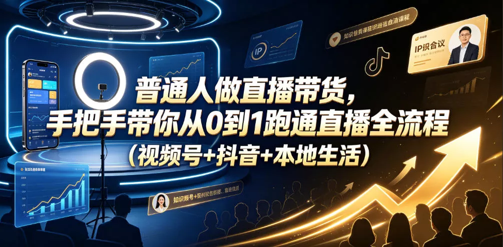 普通人做直播带货，手把手带你从0到1跑通直播全流程(视频号+抖音+本地生活) 一点学习助手-零基础自学教程-副业项目-兴趣学习-网盘拉新平台-英语启蒙项目资源网