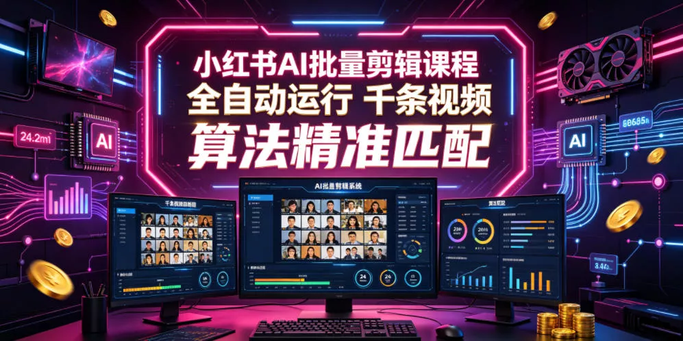 小红书AI批量剪辑课程，24小时全自动运行，解放双手专注运营，千条视频批量处理，小红书算法精准匹配 一点学习助手-零基础自学教程-副业项目-兴趣学习-网盘拉新平台-英语启蒙项目资源网