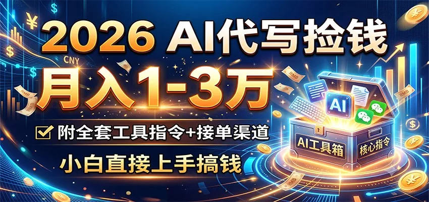 2026 AI代写捡钱，月入1-3万，附全套工具指令+接单渠道，小白直接上手搞钱 一点学习助手-零基础自学教程-副业项目-兴趣学习-网盘拉新平台-英语启蒙项目资源网