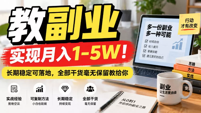 “教副业”实现月入1-5W！长期稳定可落地，全部干货毫无保留教给你【揭秘】 一点学习助手-零基础自学教程-副业项目-兴趣学习-网盘拉新平台-英语启蒙项目资源网