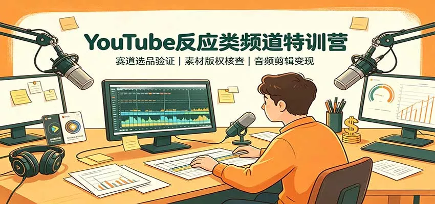 YouTube反应类频道特训营：赛道选品验证，素材版权核查，音频剪辑变现 一点学习助手-零基础自学教程-副业项目-兴趣学习-网盘拉新平台-英语启蒙项目资源网