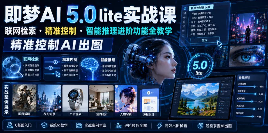 即梦AI 5.0 lite实战课，联网检索・精准控制・智能推理进阶功能全教学，精准控制AI出图 一点学习助手-零基础自学教程-副业项目-兴趣学习-网盘拉新平台-英语启蒙项目资源网
