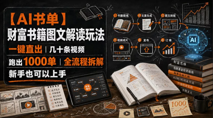 【AI书单】财富书籍图文解读玩法，一键直出，几十条视频，跑出1000单，全流程拆解，新手也可以上手 一点学习助手-零基础自学教程-副业项目-兴趣学习-网盘拉新平台-英语启蒙项目资源网