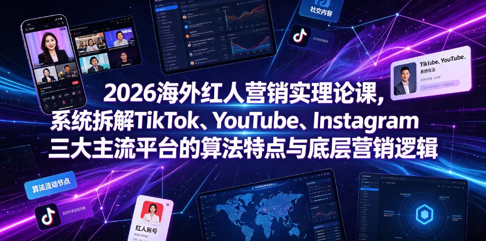 2026海外红人营销实理论课，系统拆解TikTok、YouTube、Instagram三大主流平台的算法特点与底层营销逻辑 一点学习助手-零基础自学教程-副业项目-兴趣学习-网盘拉新平台-英语启蒙项目资源网