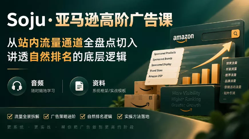 亚马逊高阶广告课，从站内流量通道全盘点切入，讲透自然排名的底层逻辑(直播+音频+资料) 一点学习助手-零基础自学教程-副业项目-兴趣学习-网盘拉新平台-英语启蒙项目资源网
